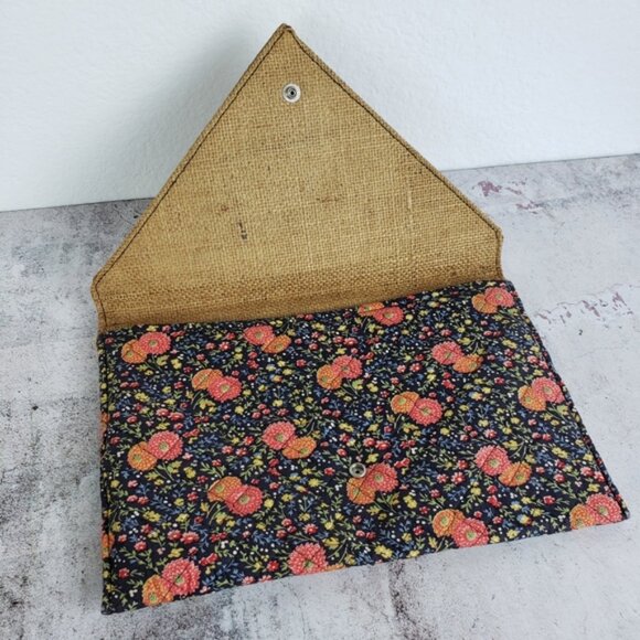Vintage Bohemian Cottagecore Jute Floral Quilted Envelope Clutch Purse - Picture 9 of 11